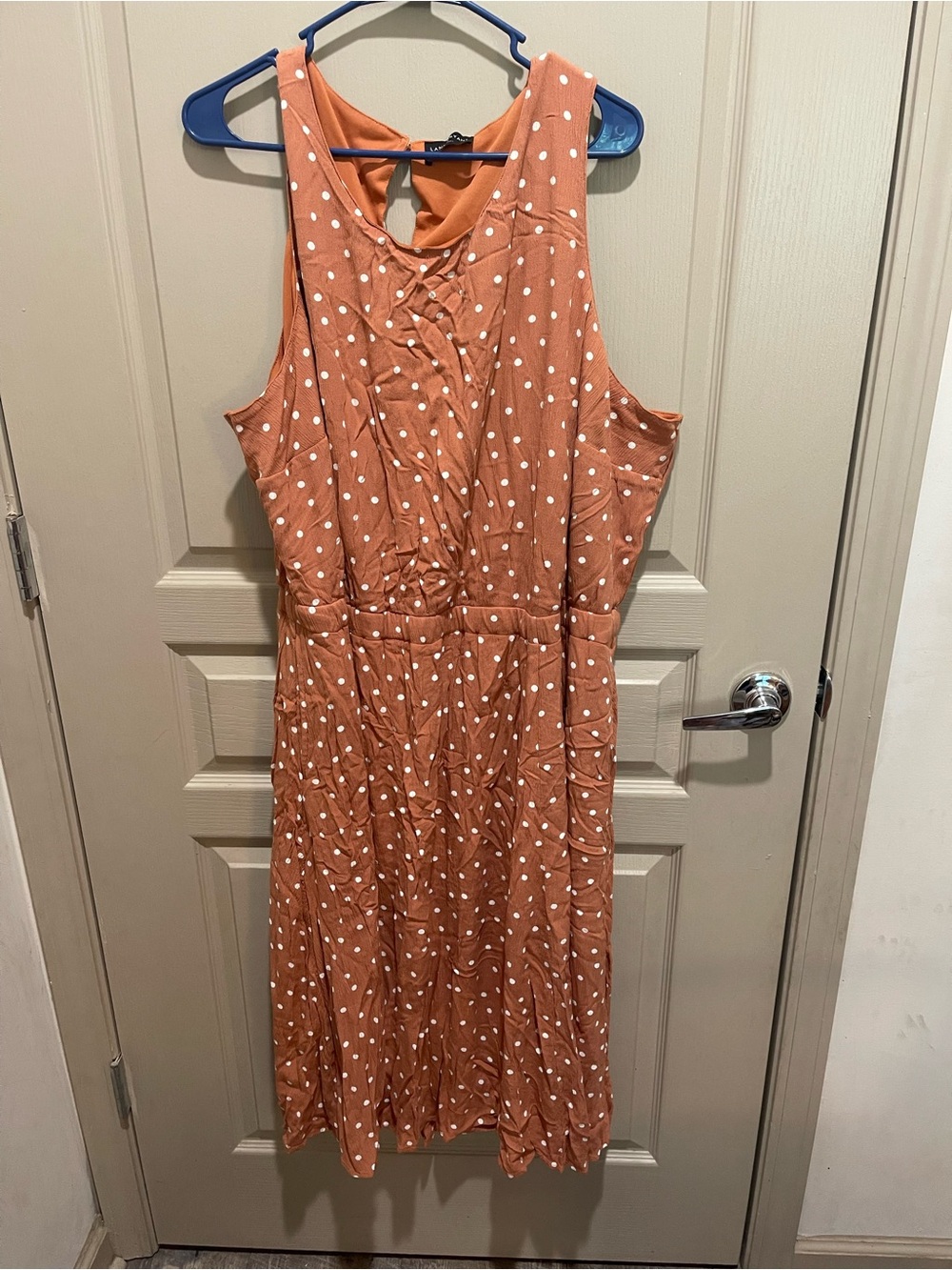 NWOT Lane Bryant Rust Orange Polka Dot Sleeveless Midi Dress